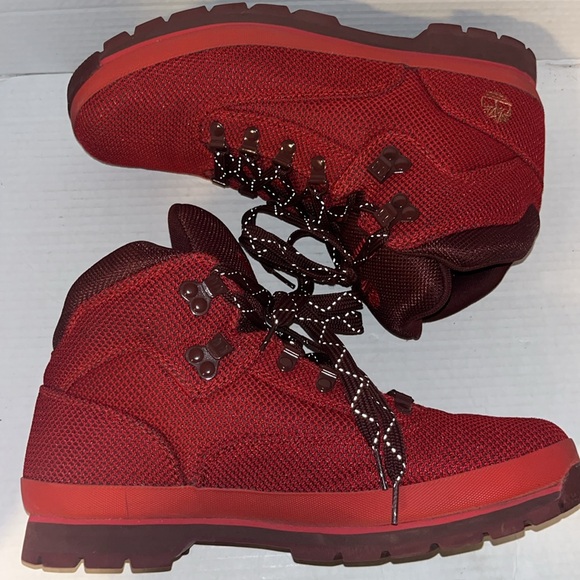 Timberland Mens size 12 Euro Mid top lace up Hiking Boot Ankle Medium Red Knit main image 8